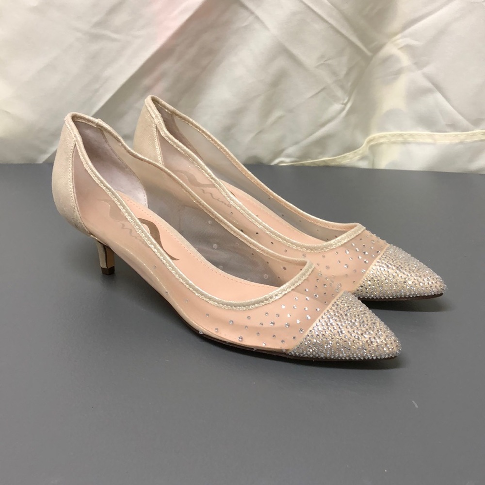 Nina | NWOT Gold Heels with Faux Diamond Embellishments